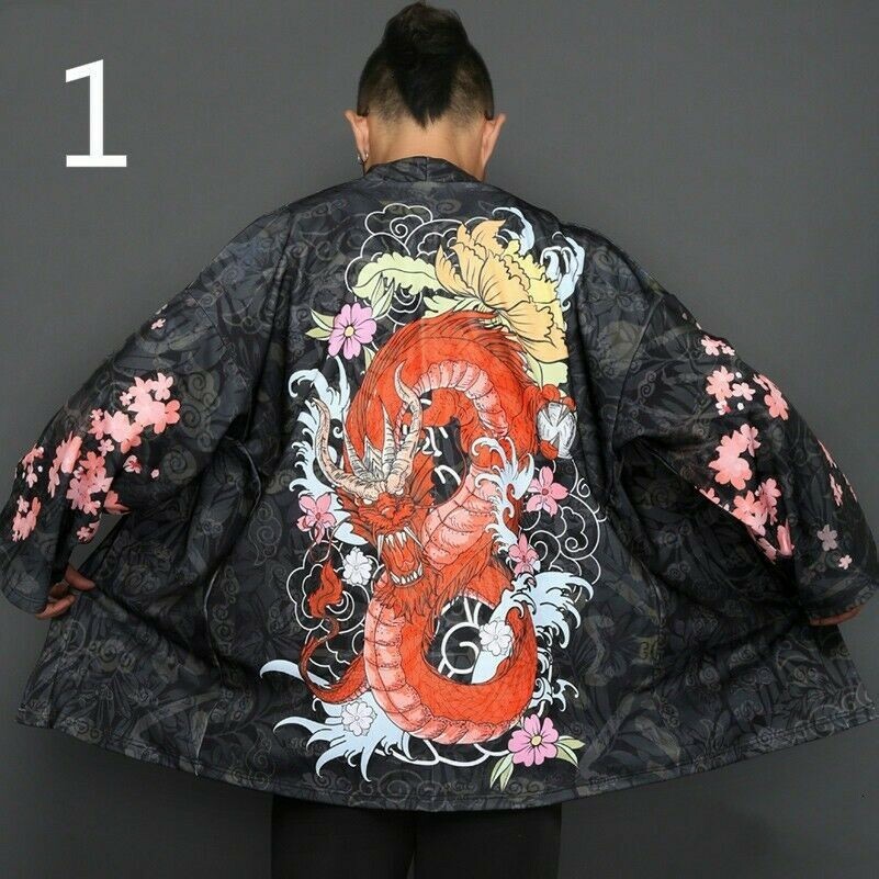 Hommes Japonais Yukata Manteau Kimono Veste Vintage Haut Lâche Chaude