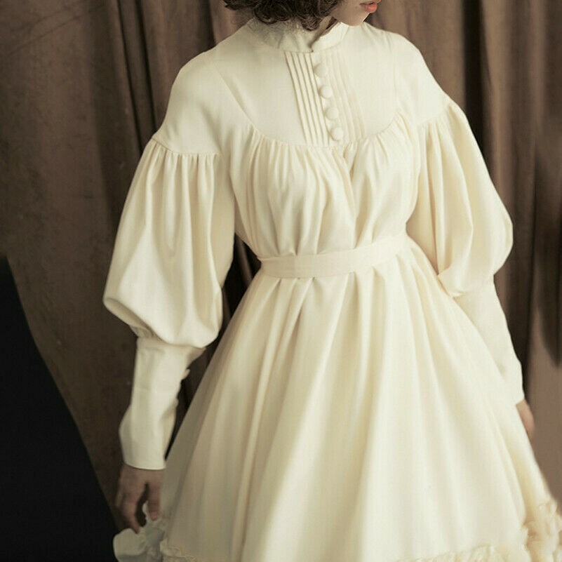 Women Lolita Dress Ruffle Long Puff Sleeve Princess Gothic Medieval Costume SPW