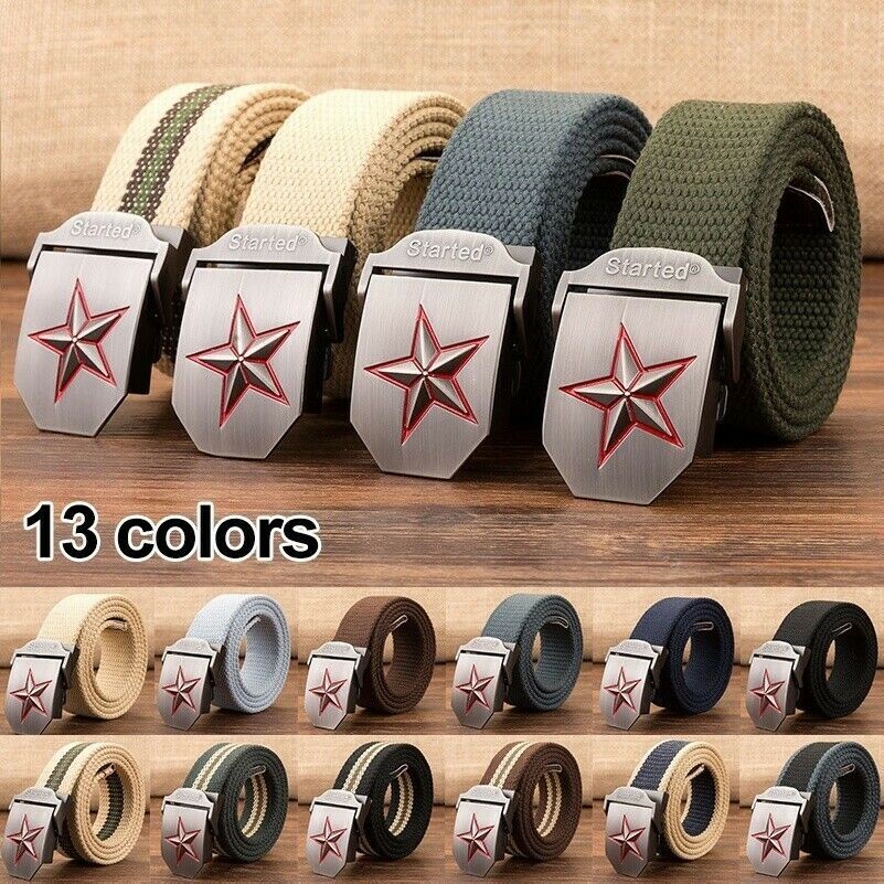 Hommes Ceinture Toile Militaire Extérieur Métal Automatique Boucle