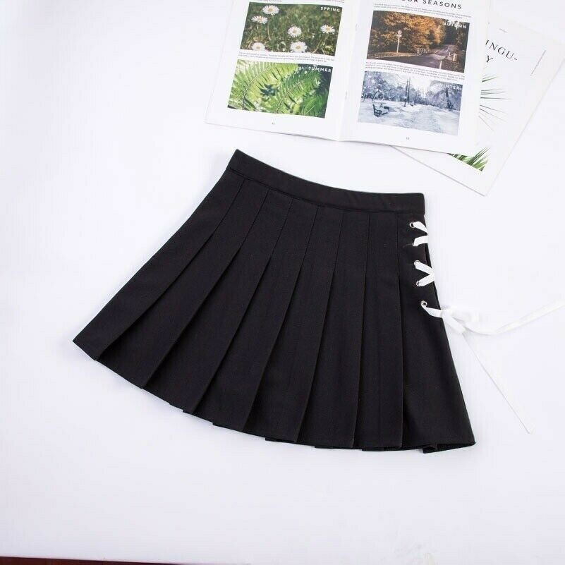 Women Girl Pleated Mini Skirt High Waist Cute Lolita JK Japanese Style Preppy