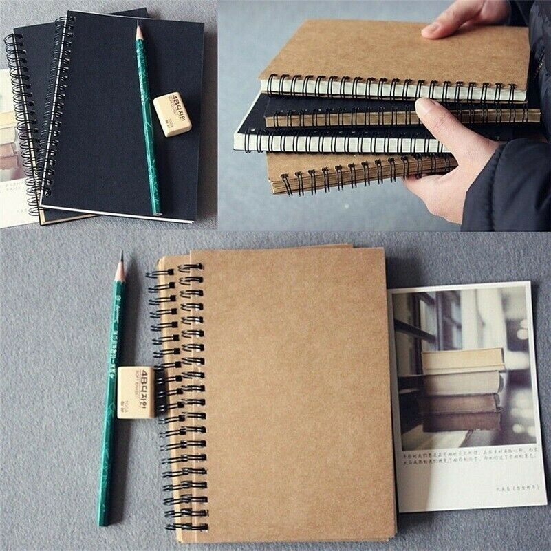 Spiral Bound Coil Sketch Book Blank Kraft Sketching Paper Hard Back