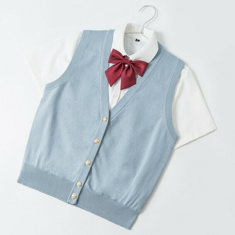 Femme Tricoté Gilet Pull Débardeur Coton Preppie Style Japonais Uniforme JK