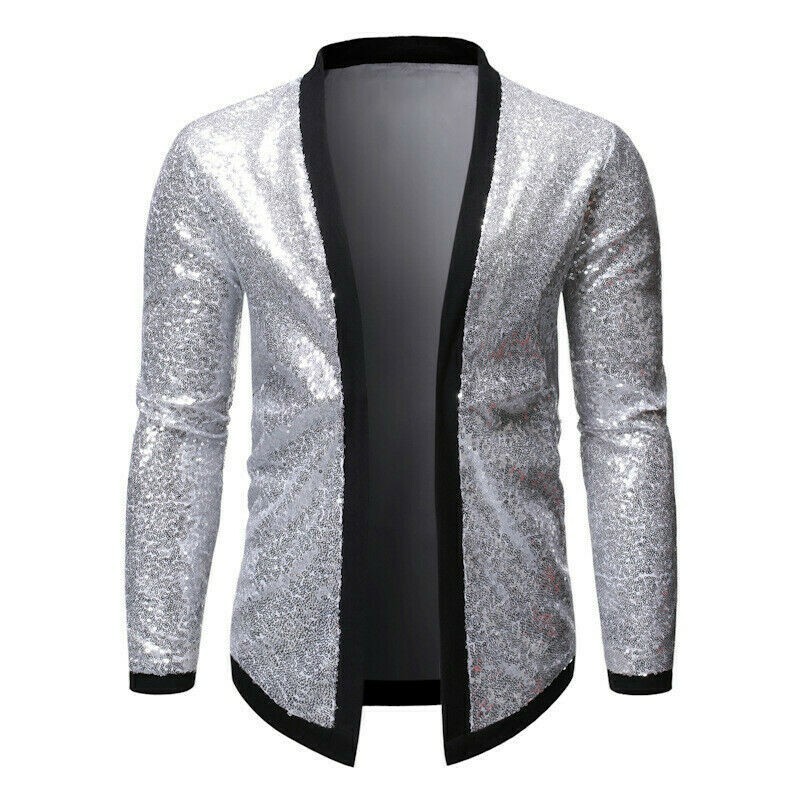 Men Sequin Jacket Coat Cardigan Glitter Fancy Blazer Outfit Tops Stage Party SPW