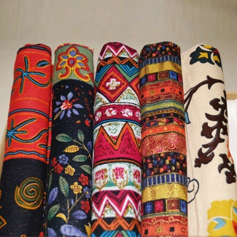 Ethnic Cotton Linen Fabric Tribal Boho Floral Print DIY Craft Dress Upholstery