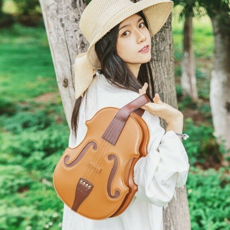Violino Forma Borsa a Mano Simil Similpelle Lolita Tracolla Singola Look Vintage