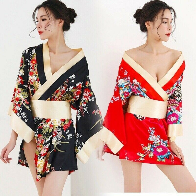 Kimono Robe Femme Japonais Pyjama Pyjama Peignoir Fausse Soie