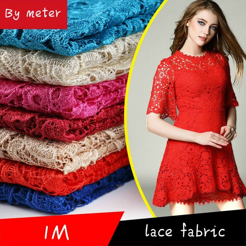 Lace Embroidery Floral Fabric Hollow Out Wedding Bridal Dress DIY Cloth Craft