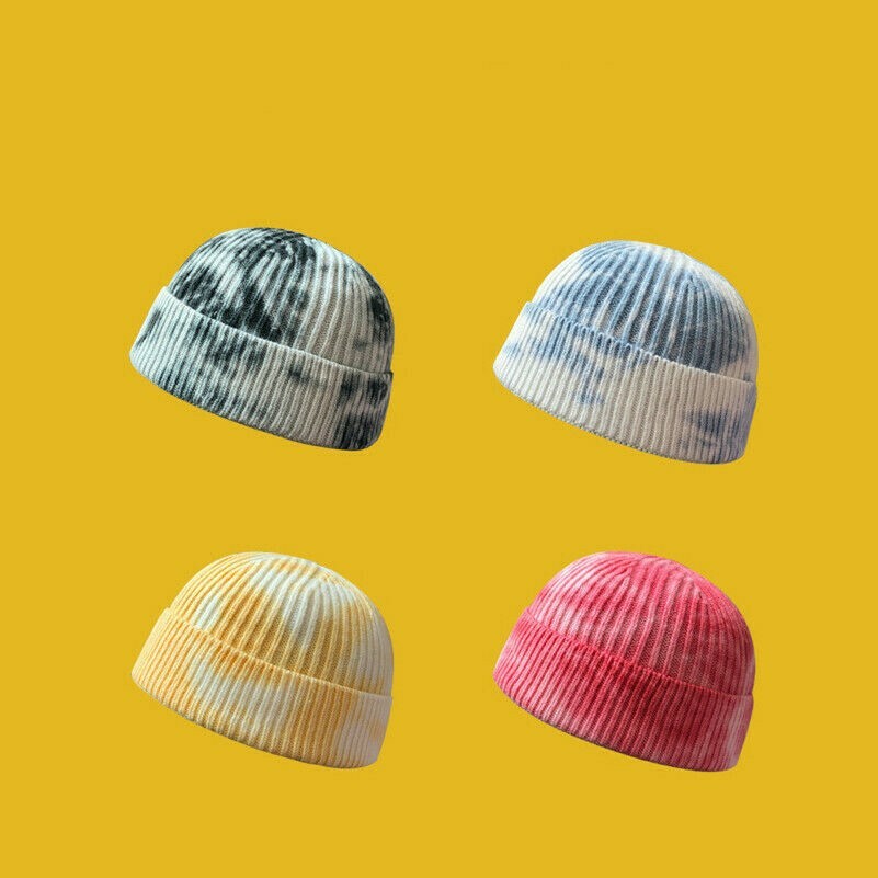 Women Men Knitted Hat Beanie Skullcap Sailor Cap Tie-dye Brimless Fashion