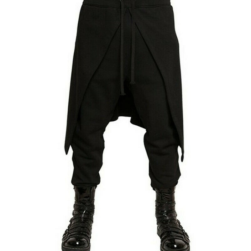 Mens Gothic Loose Drape Layering Pants Wrap Skirt Trousers Punk Boho Hippie