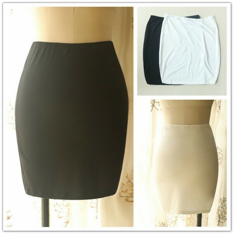 Damen Modal Enganliegender Rock Halb Rutsch Gerade Unterrock Midi Petticoat