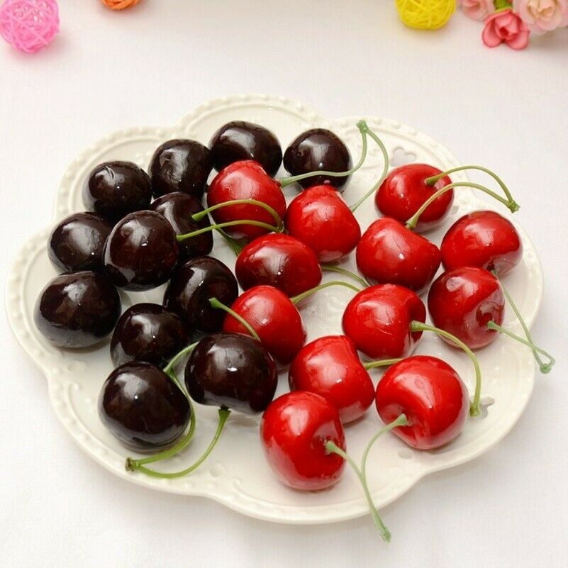 5 pairs Artificial Fake Cherries Fruit Store Decor Real Red Black Cherry Chic