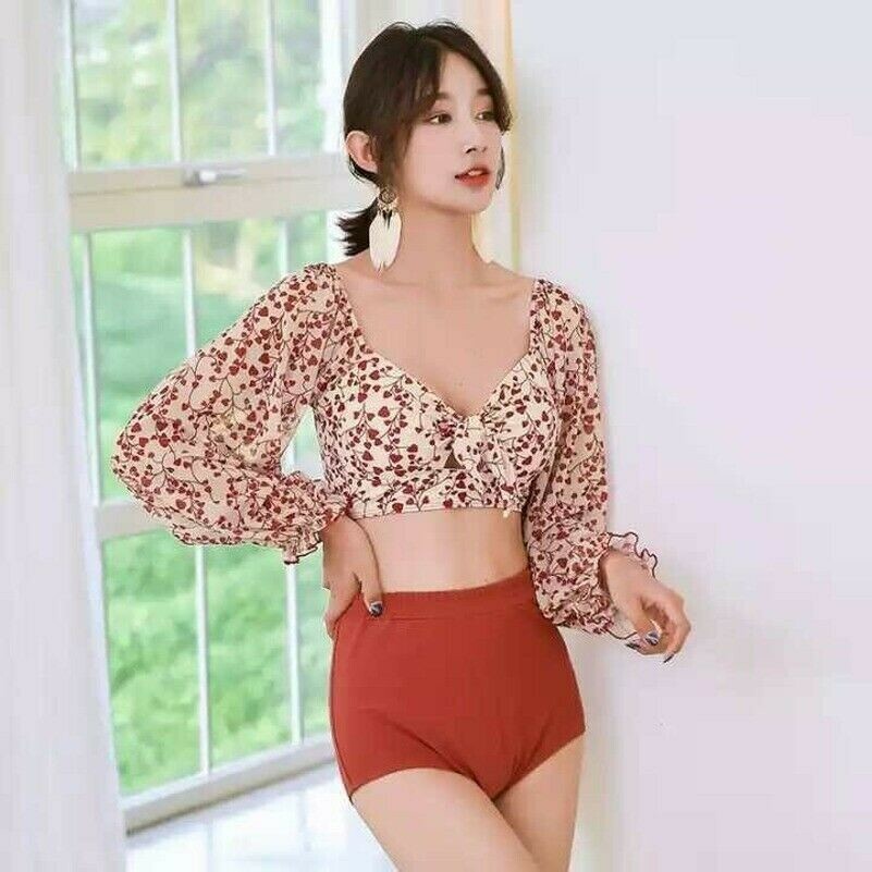 Costume Da Bagno Tankini Vintage Da Donna Con Push Up Maniche Lunghe