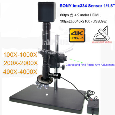 IMX334 4K 60FPS 50X-4000X HDMI USB WIFI Coaxial Light C-mount Lens Microscope US