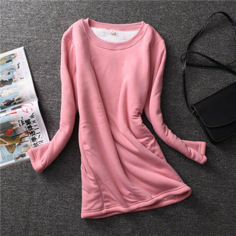 Ladies Fleece Lined Fit Thin Shirt Blouse Thick Warm Stretch Top Winter Fashion