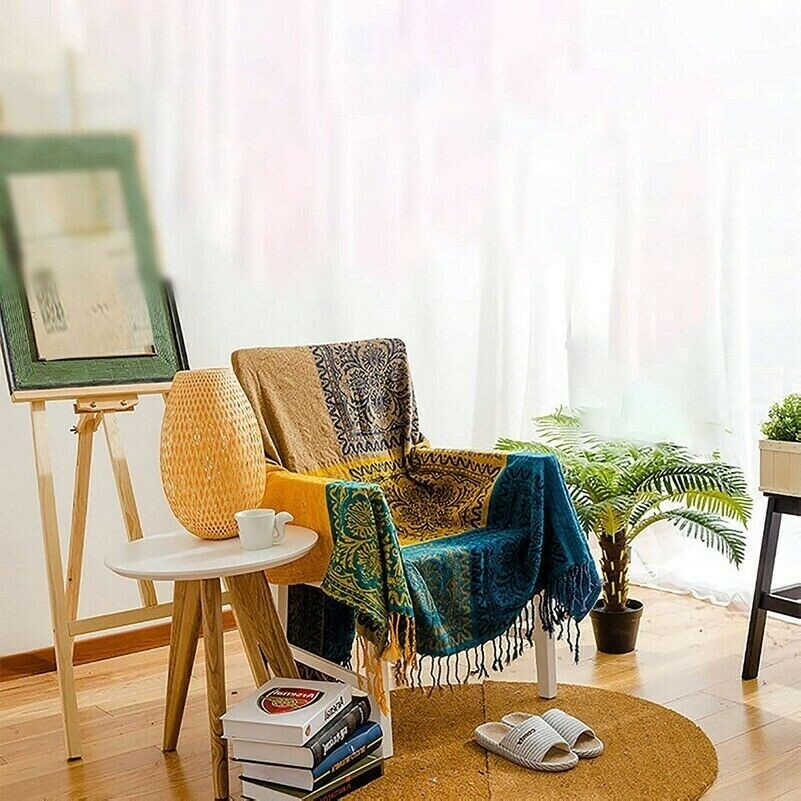 Boho Throw Blanket Chenille Reversible Tassel Soft Cover for Bed Couch Decor