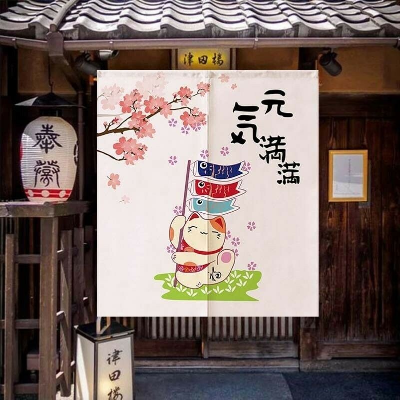Japanese Noren Cotton Linen Door Curtain Ukiyoe Sushi Home Decor Without Rod