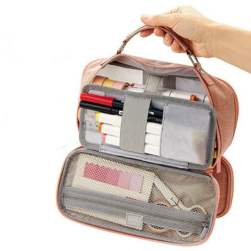 Étudiant Stylo Sac Trousse Toile Zip Voyage Capacité Grande Capacité Rose