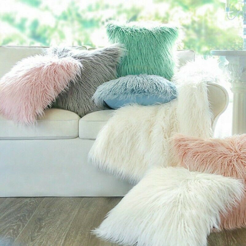 Throw Pillow Cover Cushion Case Faux Fur Fluffy Plush Shaggy Sofa Bed Home Decor