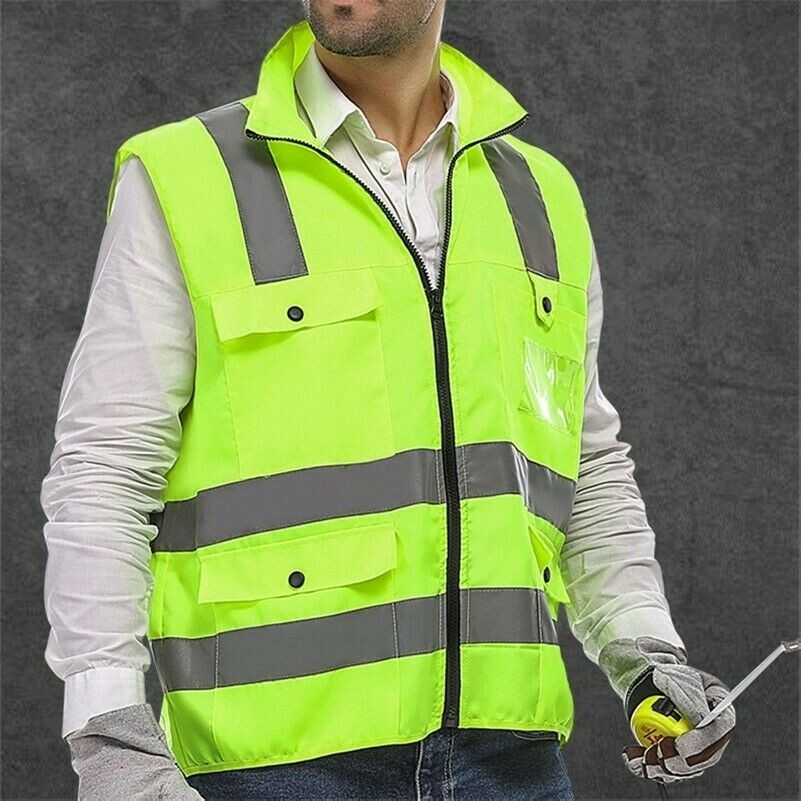 Reflective Vest Hi Vis Safety Warning Visibility Waistcoat Jacket Multi Pockets