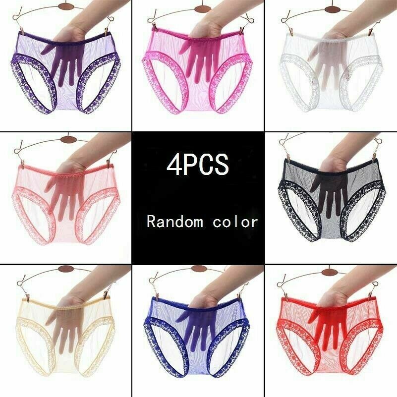 4PCS Durchsichtig Damen Spitze Netz Slip Unterwäsche Höschen Sexy Transparent