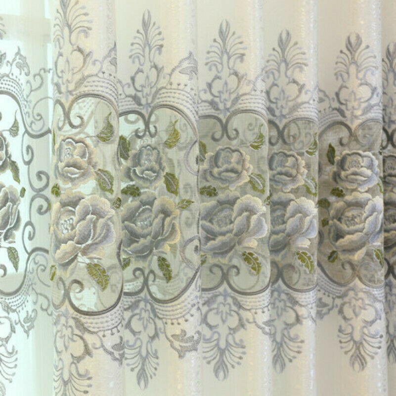 Luxury Floral Embroidery Fabric Curtain Net Hollow Cloth Panel Drape Divider