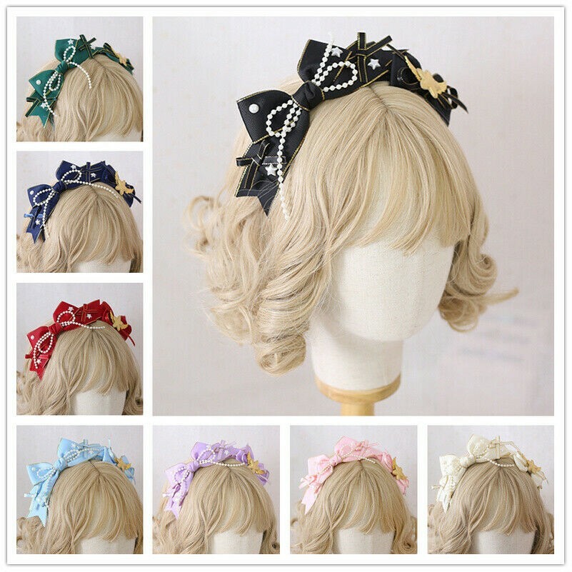 Perlen Stirnband Schleife Kopfschmuck Haarband Haar Zubehör Lolita Gothic Retro