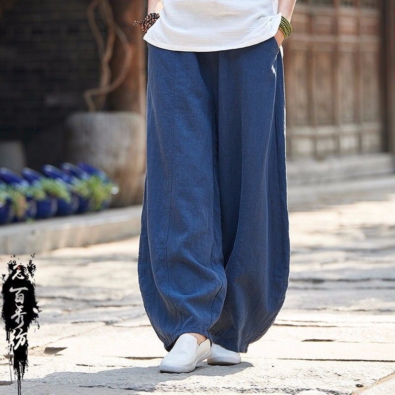 Femme Lin Coton Pantalon Long Large Lanterne Jambes en Vrac Décontracté Vintage