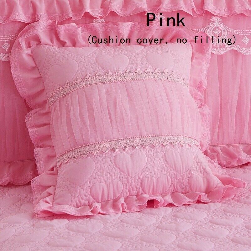 2PCS Cushion Covers Princess Lace Ruffle Square Zip Pillowcases Home Decor 45cm