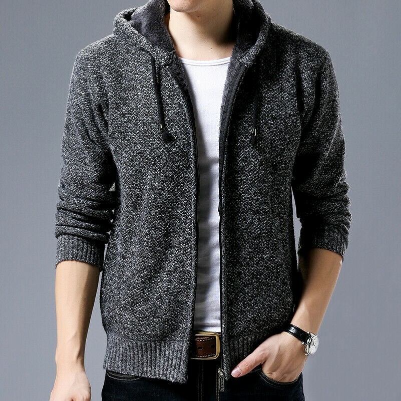 Herren Jacke Strickjacke Verdicken Warm Kapuzenpullover Lockere Bluse