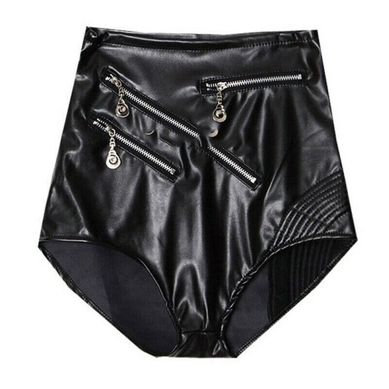 Women Slim Briefs Shorts Panties Leather PU High Waist Zipper Jazz Dancewear