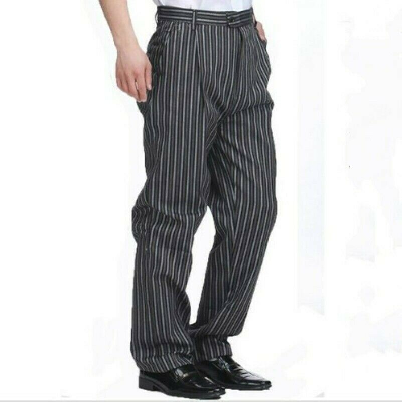 Herren Gestreift Locker Hosen Koch Restaurant Uniform Hose Arbeitskleidung