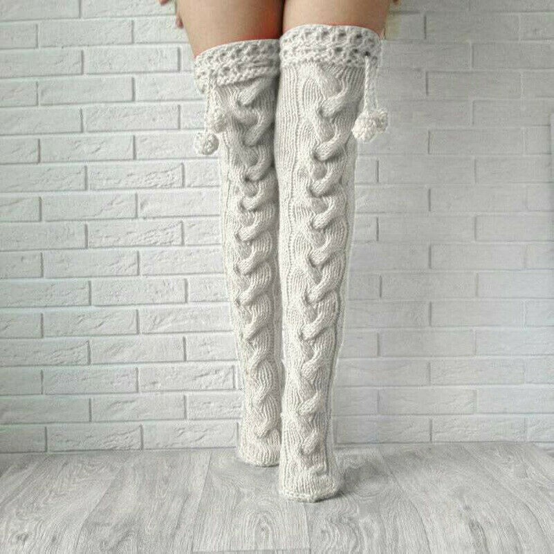 Calze Lunghe Slouch In Maglia Per Donne Lolita Bubble Con Pom Pom