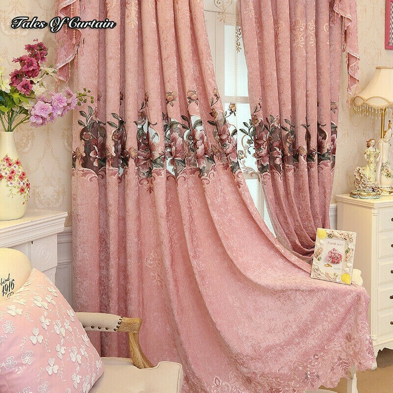 Tende Blackout Ricamate Rosa In Tulle Trasparente Per Finestra Con Occhielli