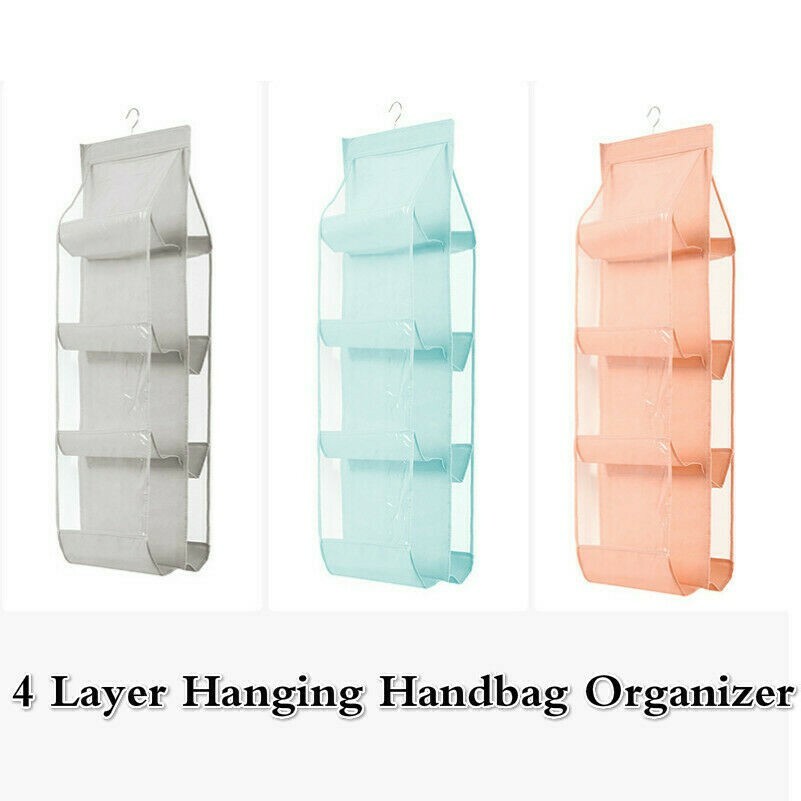6/8 Pocket Hanging Handbag Organizer for Wardrobe Closet Clear Storage Bag