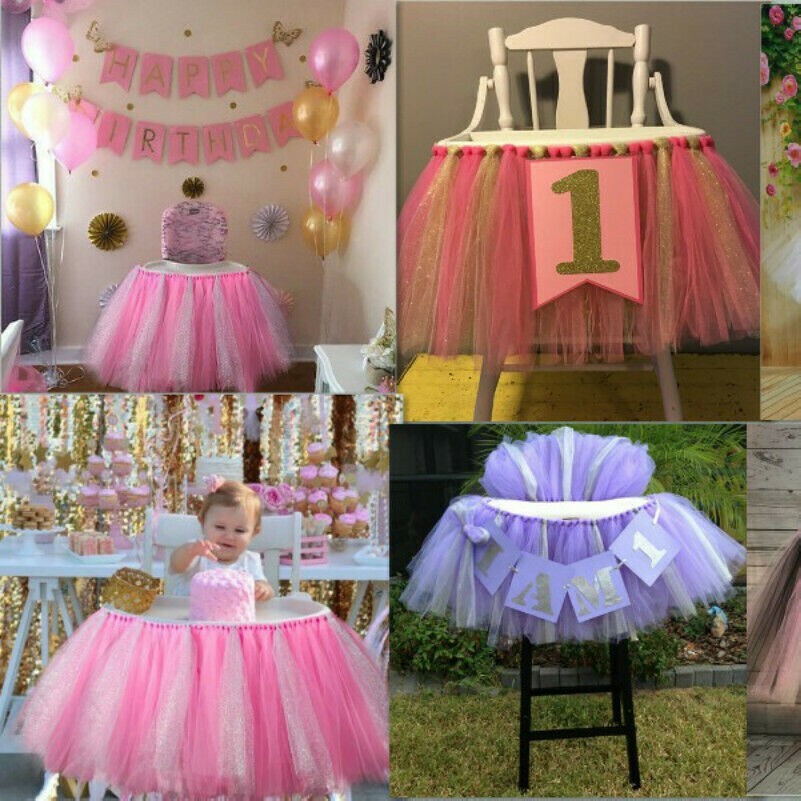 Party TUTU Tulle Table Skirt High Chair Baby Birthday Pink Decor Supplies