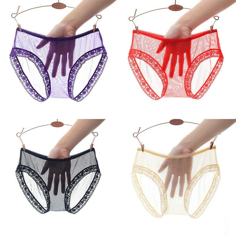 4PCS Durchsichtig Damen Spitze Netz Slip Unterwäsche Höschen Sexy Transparent