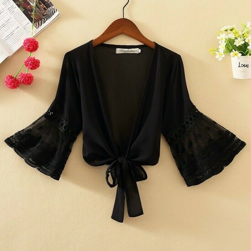 Giacca Capelet Bolero In Pizzo Da Donna Con Ruches A Maniche Svasate