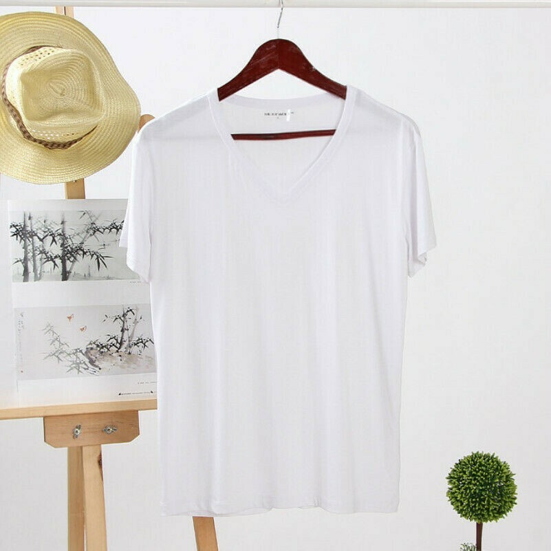 Men's V Neck Modal Stretchy Shirt Tops Short Sleeve Pullover Solid Sports Casual
