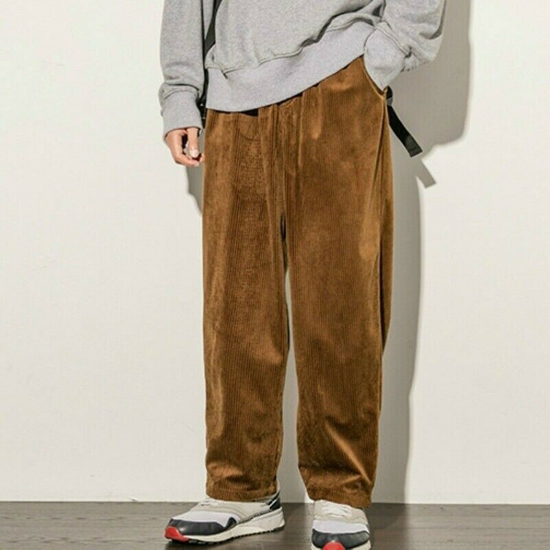 Hommes Velours Pantalon Décontracté Ample Droit Jambe Rétro Vintage Rayé