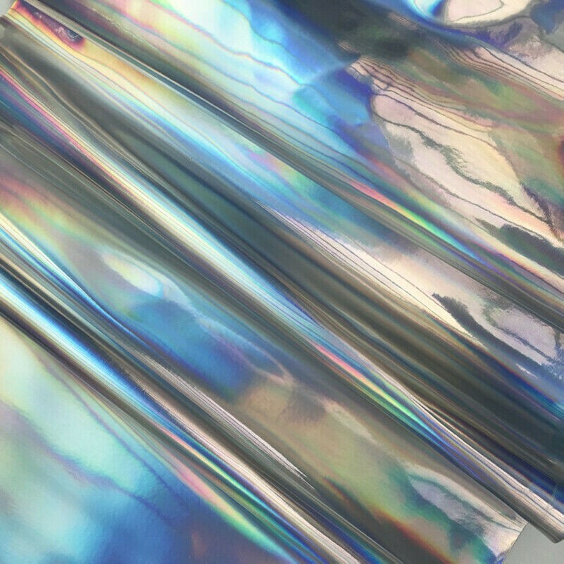 Kunstleder PU Metallisch Laser Glänzend Stoff Silber Schillernd Hologram