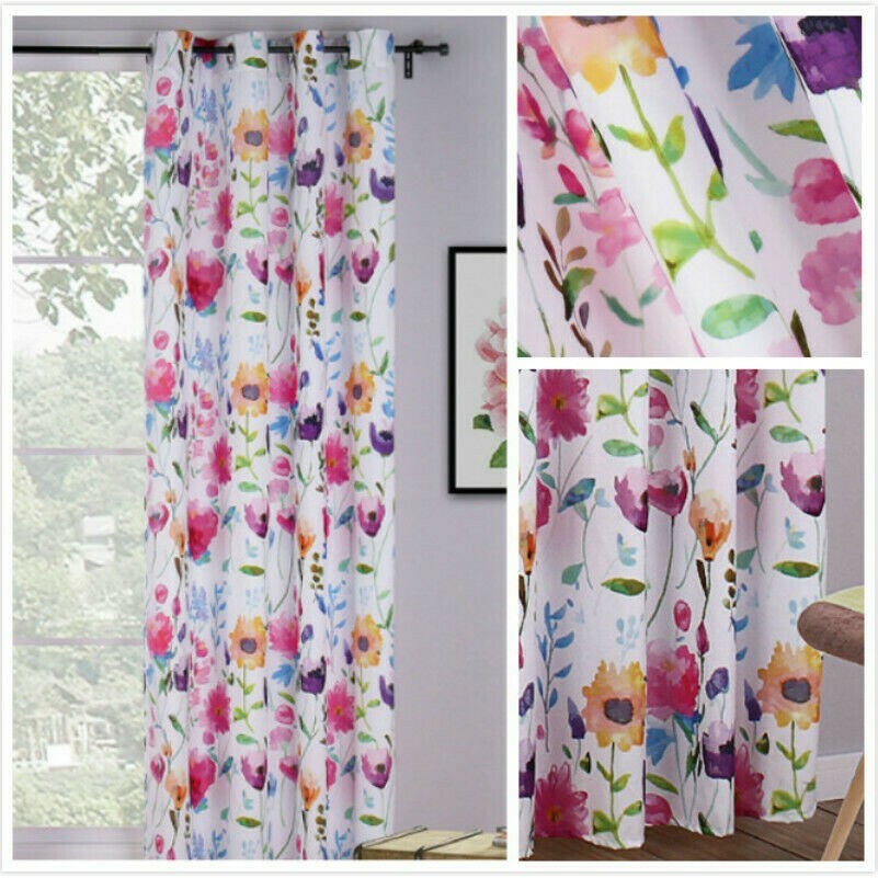 Floral Printed 50% Blackout Curtain Thermal Insulated Window Drape Sanded Fabric