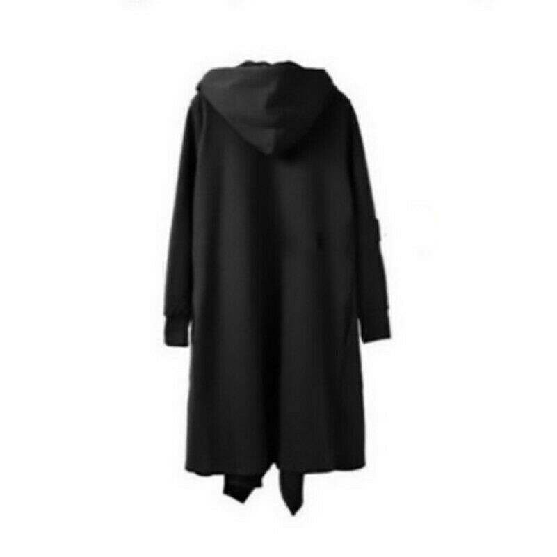 Men Punk Hooded Cloak Cape Long Cardigan Trench Coat Gothic Outwear Jacket