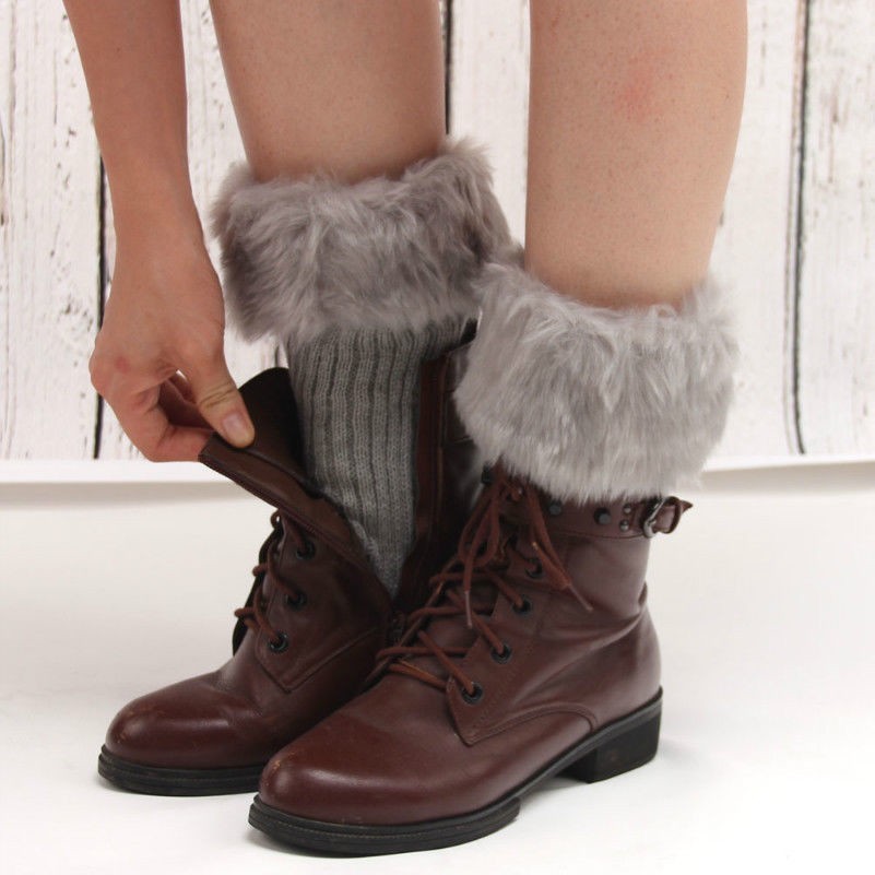 Femme Fausse Fourrure Genou Jambières Tricoté Bottes Toppers Souple Chausettes