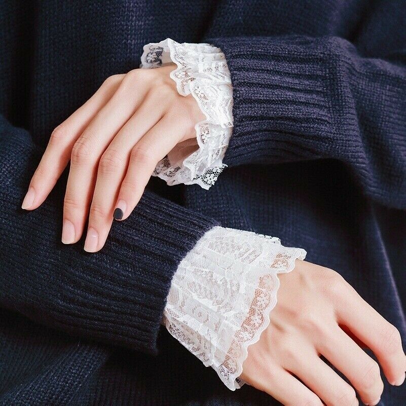Donna Paio Finte Falso Bracciale Foderine Pizzo Chiffon Campanula Flare Bordura