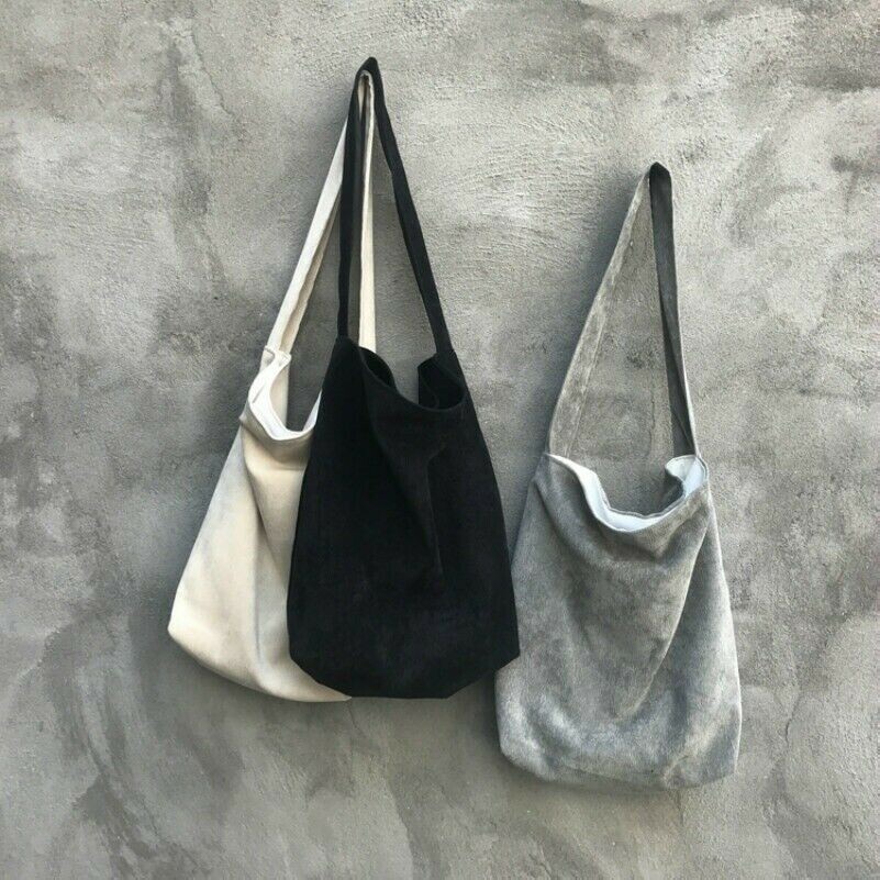 Corduroy Velvet Tote Bag Handbag Crossbody Vintage Look Retro Zipper Closure