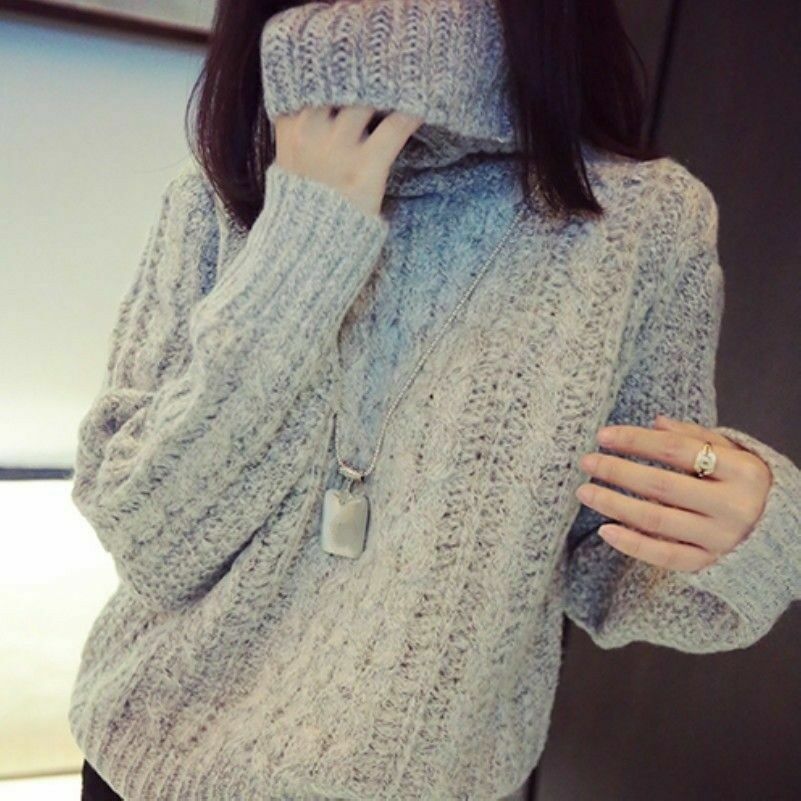 Women Sweater Chunky Jumper Cable Knitted Turtleneck Pullover Top Cashmere-like