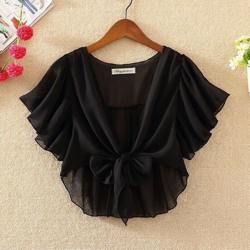 Donna Ruffles Chiffon Coprispalle Bolero Mantella Giacca Cardigan Estate
