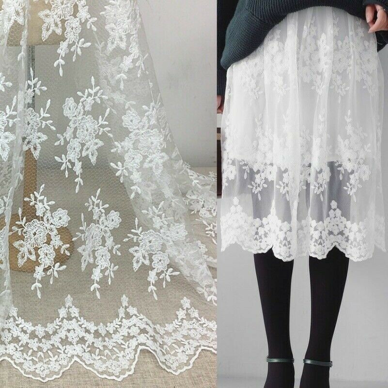 Spitze Bestickt Stoff Wimper Blumenmuster Braut Hochzeit Kleid 124cm Breite