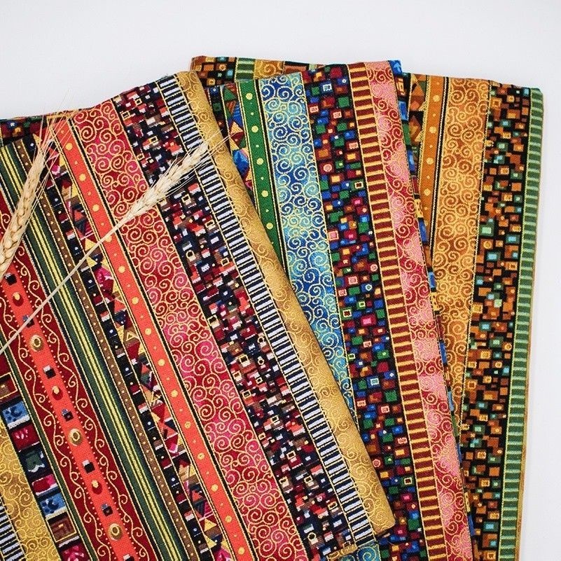 1M Stripe Tribal Ethnic Fabric Upholstery Curtain Boho Craft Cotton Linen Retro