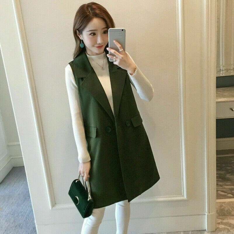 Damen Anzug Weste Revers Weste Business Ärmelloser Mantel Strickjacke Lang Top